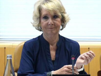 La expresidenta de la Comunidad de Madrid, Esperanza Aguirre, en la Comisión de Investigación sobre corrupción en la Asamblea de Madrid.