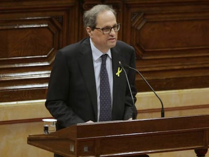 Quim Torra durante su discurso en el Parlament.