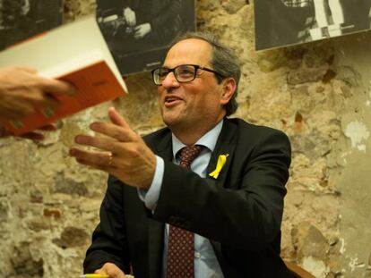 Quim Torra, durante la presentación de 'El cuaderno suizo'.