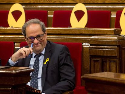 El presidente de la Generalitat, Quim Torra, en el Parlament. En vídeo, declaraciones de Torra durante la comisión bilateral del Parlament.