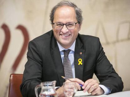 El presidente de la Generalitat Quim Torra, este martes. En vídeo, declaraciones de Elsa Artadi, portavoz del Govern.