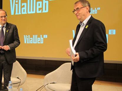 Quim Torra y el periodista Vicent Partal. En vídeo, declaraciones del portavoz de ERC, Joan Tardá.