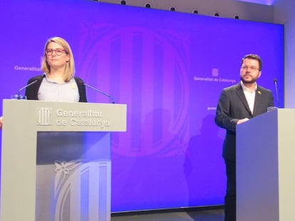 Elsa Artadi, consejera de Presidencia, y Pere Aragonés, vicepresidente de la Generalitat. En vídeo, declaraciones de Artadi.