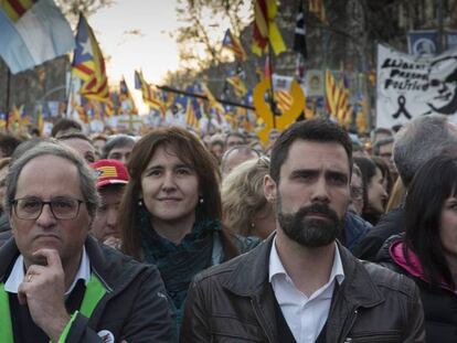 Quim Torra y Roger Torrent en la manifestación contra el juicio del 'procés' en Barcelona.