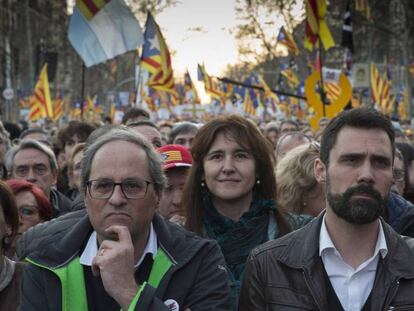 Quim Torra y Roger Torrent en la manifestación contra el juicio del 'procés' en Barcelona.