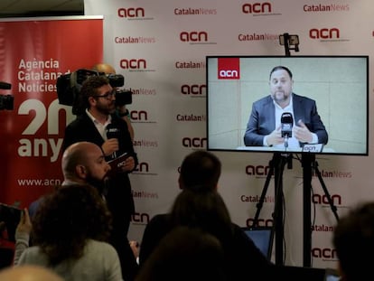 El candidato de ERC, Oriol Junqueras, desde la cárcel de Soto del Real.