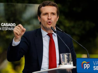 Pablo Casado, en un acto de campaña en Murcia.