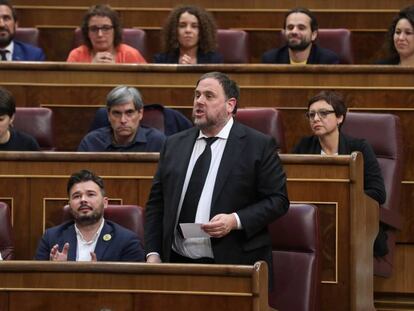 Oriol Junqueras, el pasado martes en el Congreso. En vídeo, declaraciones de Junqueras tras conocerse la decisión de la Mesa, este viernes.