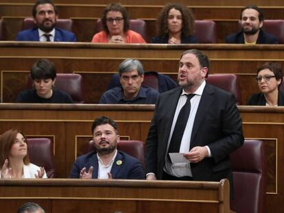 Oriol Junqueras, el pasado martes en el Congreso. En vídeo, declaraciones de Junqueras tras conocerse la decisión de la Mesa, este viernes.