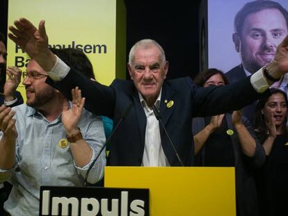 El candidato de ERC a la alcaldía de Barcelona, Ernest Maragall, celebra su victoria tras conocer los resultados. En vídeo, declaraciones de Colau.