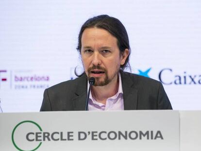 El líder de Podemos, Pablo Iglesias, este viernes durante su intervención en la reunión del Círculo de Economía en Sitges (Barcelona). En vídeo, Iglesias insiste en pedir un Gobierno de coalición.