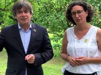 El expresidente de la Generalitat Carles Puigdemont y la secretaria general de ERC, Marta Rovira, en un vídeo difundido por la ANC.