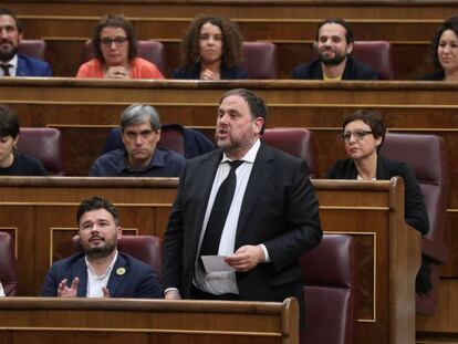 Oriol Junqueras interviene en la sesión constitutiva de la XIII Legislatura, en mayo pasado. En vídeo, mensaje del exvicepresident del Generalitat.