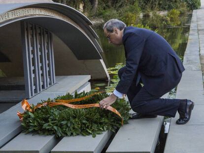 El presidente de la Generalitat, Quim Torra, este martes en la ofrenda floral en la tumba de Companys.