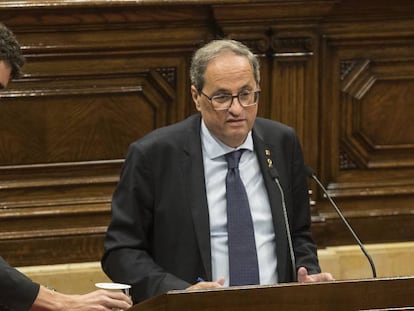 Quim Torra, este jueves, durante su intervención ante el pleno del Parlamento de Cataluña. En vídeo, sus declaraciones.