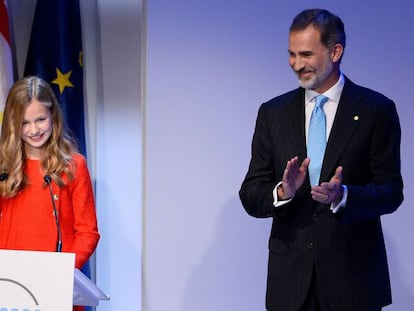 La princesa Leonor, durante la ceremonia de entrega de la décima edición de los premios Princesa de Girona. En vídeo, su primer discurso en catalán.