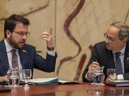 El vicepresidente Pere Aragonès (ERC) y Quim Torra. En vídeo, declaraciones de Torra en RAC1.