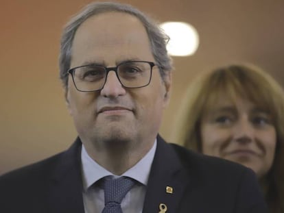 El presidente de la Generalitat, Quim Torra, en Barcelona. En vídeo, las claves del juicio a Torra por el caso de los lazos amarillos.