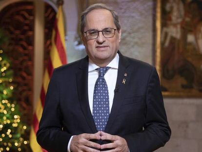 El presidente de la Generalitat, Quim Torra, durante el discurso. En vídeo, el discurso completo de Torra.