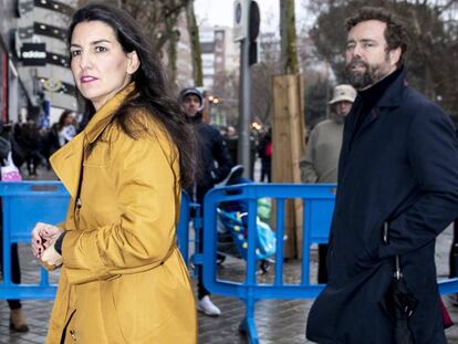 Rocío Monasterio e Iván Espinosa de los Monteros, entrando a un partido de fútbol el pasado sábado en el Santiago Bernabéu. En vídeo, Monasterio responde a las informaciones de EL PAÍS en Telemadrid.