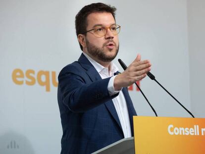 Pere Aragonès en el consejo nacional de Esquerra, este sábado. En vídeo, ERC pide unidad del independentismo en Cataluña