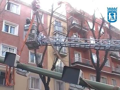 Un camión derriba un pórtico de señales en el paseo de Extremadura