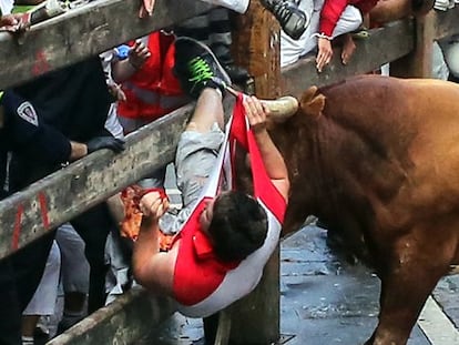 Two people were gored in Monday’s running of the bulls.