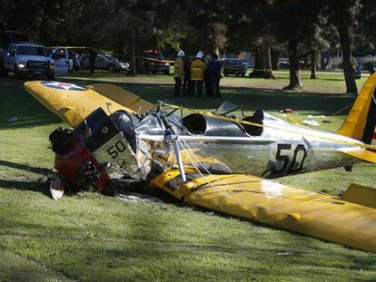 La nave que pilotaba el actor, tras el accidente.