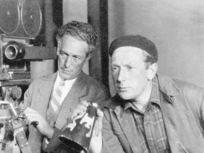 Murnau (à dir.), com seu câmera, Ernest Palmer, em 1928.