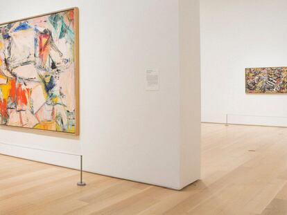 Em primeiro plano, 'Interchange', de De Kooning. Atrás, 'Number 17A', de Pollock, em sua sala no Instituto de Arte de Chicago.