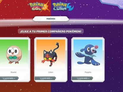 El nuevo trío de criaturas iniciales de ‘Pokémon Sol‘ y ‘Luna’.