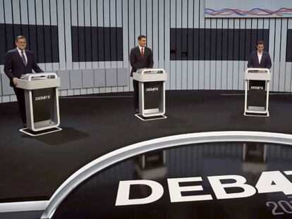 Mariano Rajoy, Pedro Sánchez, Albert Rivera y Pablo Iglesias en un momento del Deb4te.