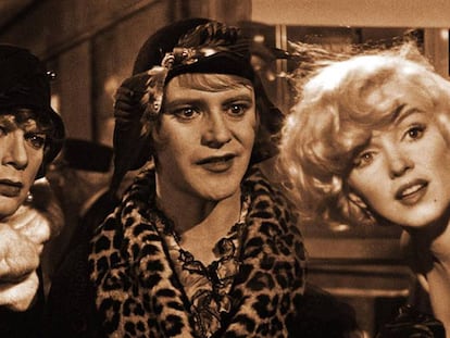 Tony Curtis, Jack Lemmon y Marilyn Monroe, en 'Con faldas y a lo loco'.