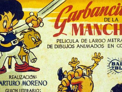 El cartel de cine de la película animada Garbancito de la Mancha (1945).