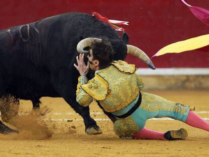 El torero Juan Jose Padilla, en el momento de la cogida.