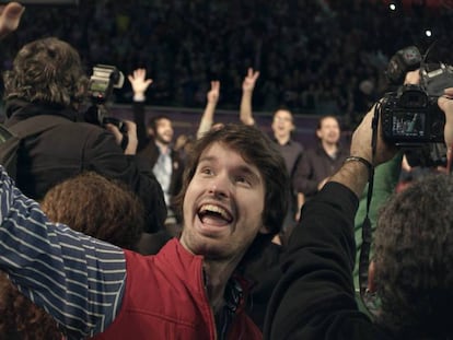 El protagonista de 'Selfie', en un mitin de Podemos.