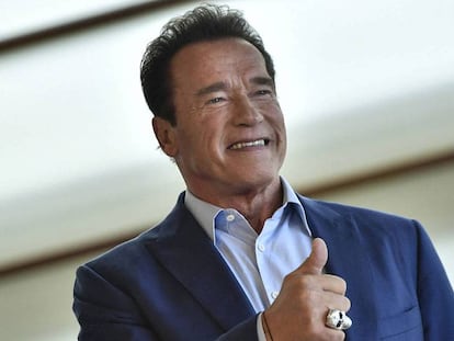 Arnold Schwarzenegger durante la presentación de la película 'Wonders Of The Sea', hoy en San Sebastián.
