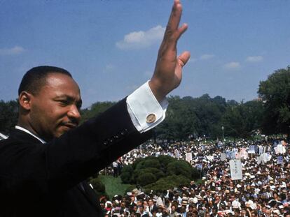 Martin Luther King, en el Monumento a Lincoln en Washington, donde pronunció, el 28 de agosto de 1963, su célebre discurso “Tengo un sueño”.