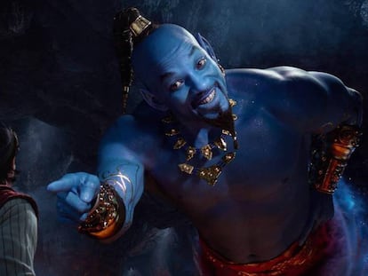 Fotograma de la nueva película de 'Aladdin' en la que Will Smith interpreta a el Genio. En vídeo, el tráiler completo.