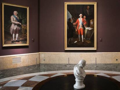 Desde la izquierda, retratos del conde de Gausa, conde de Floridablanca y conde de Cabarrús, de Goya, en el Banco de España.