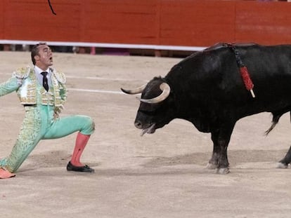 El Fandi, en un desplante de rodillas ante uno de sus toros. En vídeo, imágenes de la corrida de toros de Palma.