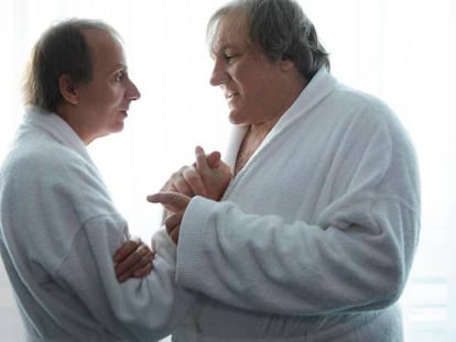 En foto, Michel Houellebecq y Gérard Depardieu, en un fotograma de 'Thalasso'. En vídeo, trailer oficial de 'Thalasso'.