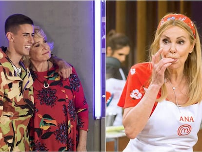 A la izquierda, El Cejas y Mila Ximénez, en ‘GH VIP’. A la derecha, Ana Obregón en 'MasterChef Celebrity'. En vídeo, una promoción del programa de TVE.