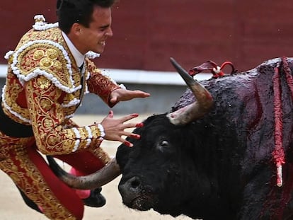 El torero Gonzalo Caballero sufre una cogida este sábado en Las Ventas (Madrid). Plaza de las Ventas.
