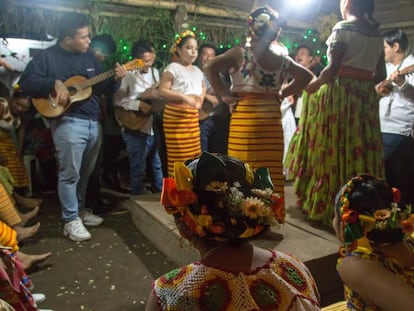 Celebración de un fandango con son jarocho en una palapa de Jáltipan, Veracruz.