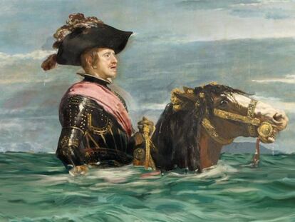 Montaje fotográfico de la obra 'Felipe VI a caballo' de Velázquez para la campaña "+1,5°C lo cambia todo". En vídeo, la colaboración entre WWF y el Prado.