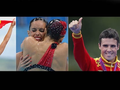 Alabau; Ona Carbonell y Andrea Fuentes; y Noya celebran sus medallas.
