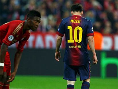 Messi, cabizbajo durante el duelo en Múnich.