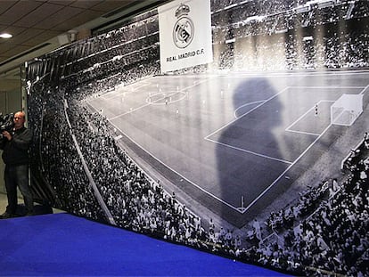 Florentino Pérez, durante su rueda de prensa en el Bernabéu.