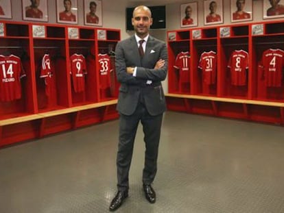 Pep Guardiola, ayer en el vestuario del Bayern Múnich